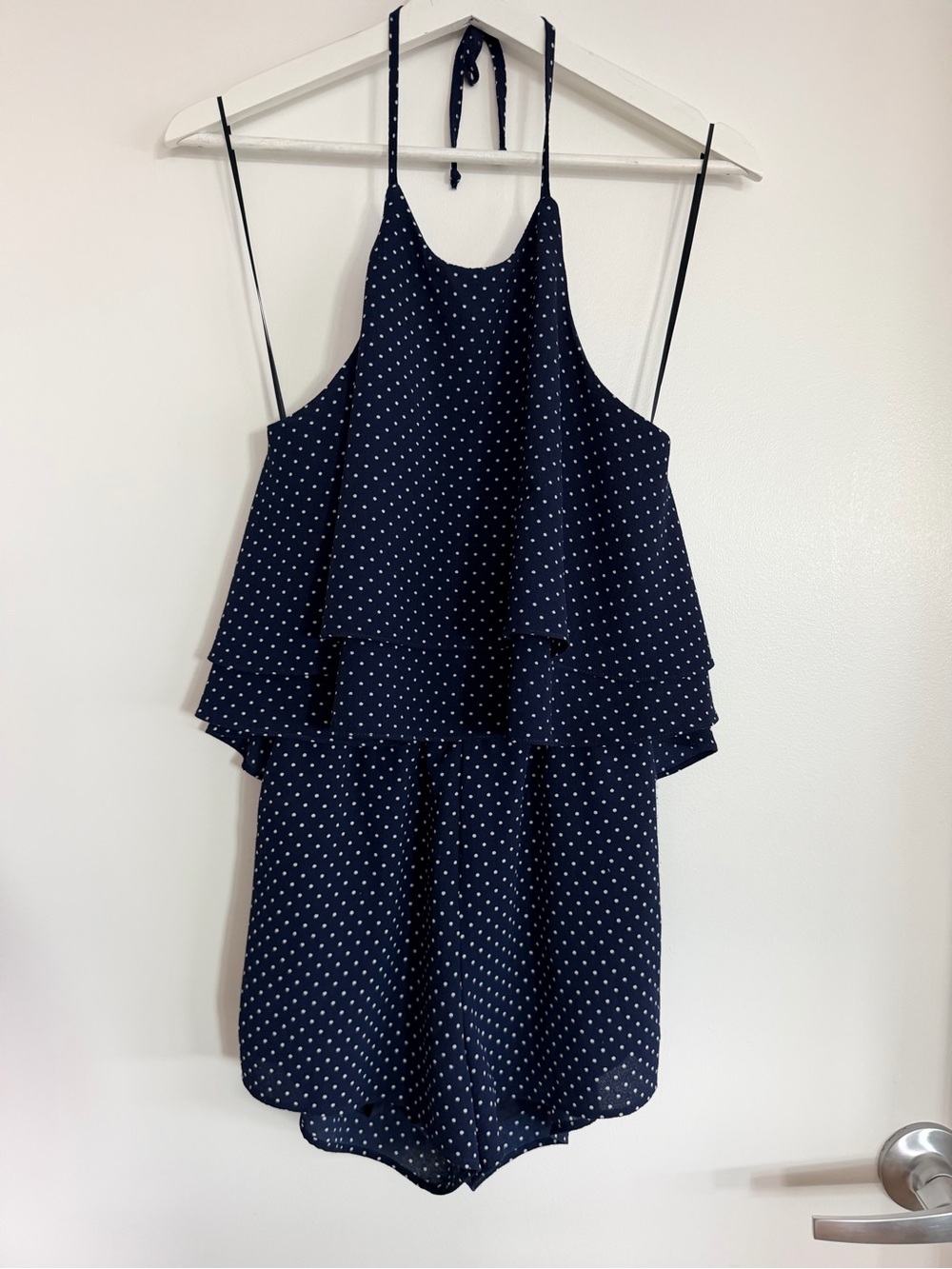 Lord & Taylor Design Lab navy Polka Dot Halter Romper Small